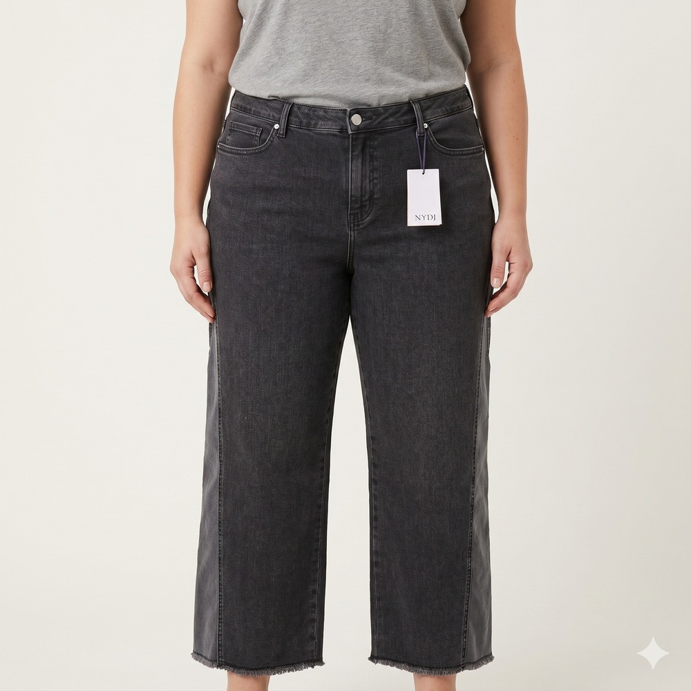 NYDJ Teresa Wide Leg Contrast Side Stripe Jeans Womens 22W Grey Raw Hem NWT